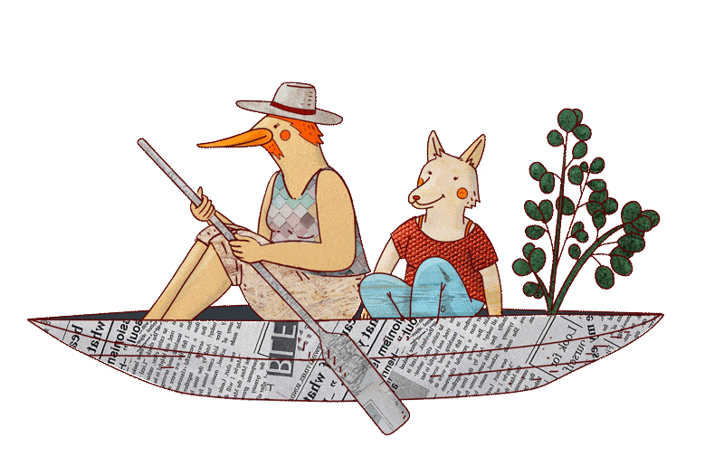 gif animado personajes en una barca.