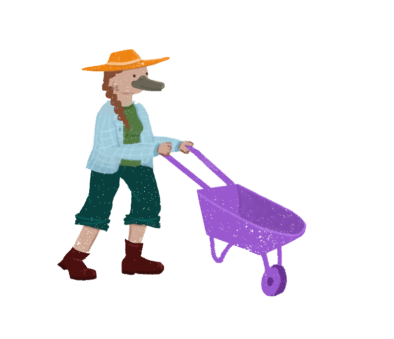 Duck with wheelbarrow