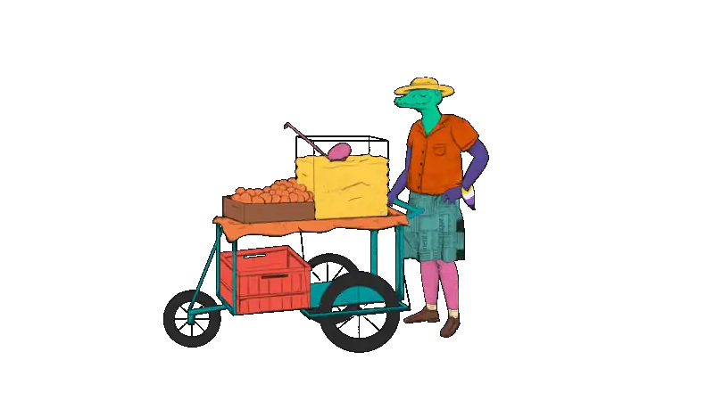 Vendedor de jugos, ilustración de Aquelarre